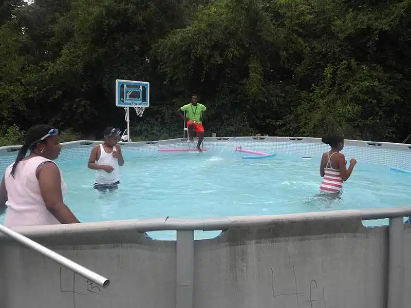 Relaxing in the pool.