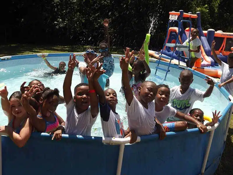 Summer camp swimming pool fun.