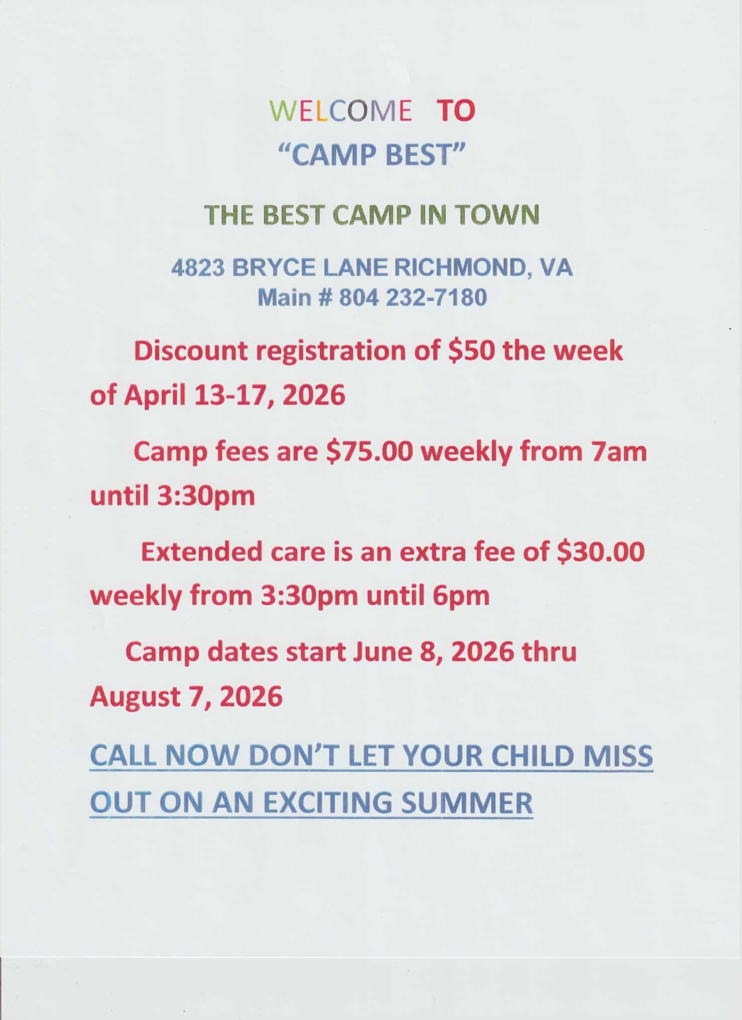Camp Best Flyer 2026